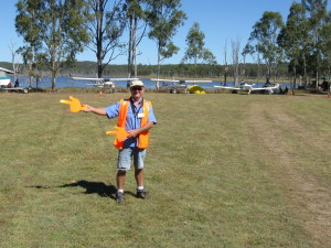 Steve directing air traffic safely at Lake Barambah Flyin/Splashin